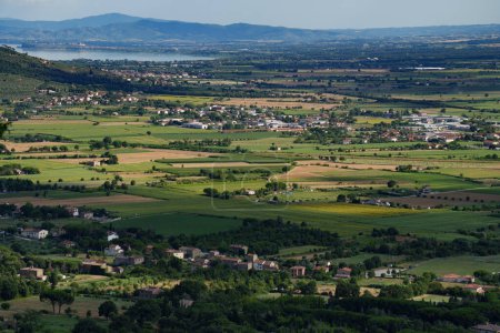 Panoramic view from Cortona, in the Arezzo province, Tuscany,  Italy, at summer
