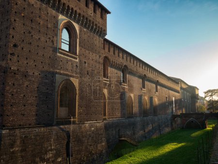 Exterior of the medieval Castello Sforzesco, castle in Milan, Lombardy, Italy