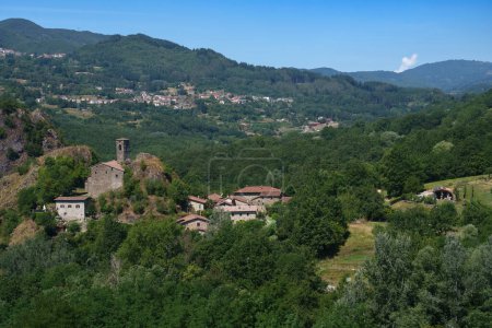 Summer landscape along the road from Castelnuovo Garfagnana to San Romano, Lucca province, Tuscany, Italy