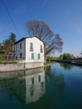 Old building along the Martesana canal at Vaprio, Milan province, Lombardy, Italy
