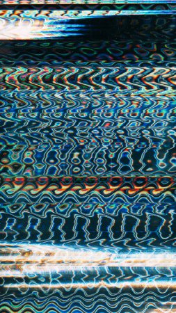 Digitales Rauschen. Falsche Verzerrung. Blau orange weiß schwarz Farbkurve statische Artefakte Textur Kunst Illustration abstrakter Hintergrund.