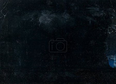 Gritty texture. Cracked overlay. Old film noise. White dust scratches dirt stains grain particles distressed broken effect on dark black blue illustration abstract background.