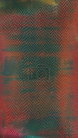 Leather effect. Scale pattern. Red green color snake ornament art layer creative line stripe material fabric vintage grunge abstract background.