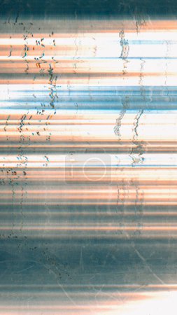 Frequency pattern. Dust scratches. Orange blue white color stripe digital noise glitch artifact analog screen virus grunge abstract background.