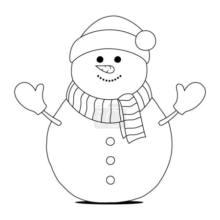 Illustration for Cute happy snowman coloring book page outline vector illustration. - Royalty Free Image