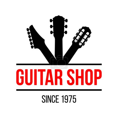 Illustration for Guitar shop vector logo template, with different type guitar headstocks. - Royalty Free Image