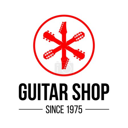 Illustration for Guitar shop logo vector template, with different shape guitar heads icon. - Royalty Free Image