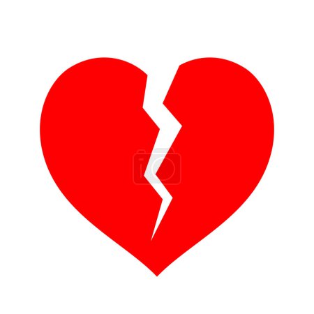 Ilustración de Icono rojo roto del vector del corazón, aislado sobre fondo blanco. - Imagen libre de derechos