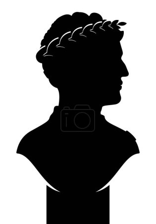 Busto estatua de César, silueta negra vector ilustración, aislado sobre fondo blanco.