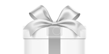 White gift box wrapped with satin ribbon isolated on a white background. Giftbox closeup banner vector design.