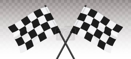 Téléchargez les illustrations : Deux drapeaux à carreaux croisés sur un fond transparent, symbolisant le début ou la fin d'un événement de course automobile, illustration vectorielle. - en licence libre de droit
