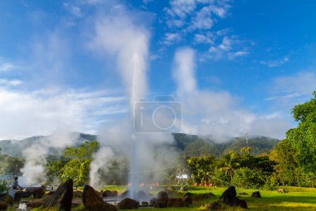 Photo for Hot springs beautiful with fog in the morning at San Kamphaeng, Chiang Mai Province Thailand - Royalty Free Image