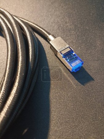 Cat8 Cable Network connect isolate on Black Background