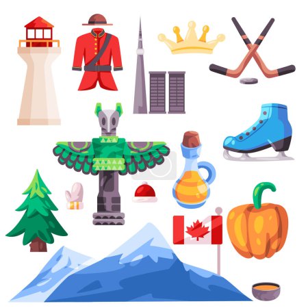 Illustration for Canada icon set collection of graphic illustration canadian cartoon element national symbol tourism vector - Royalty Free Image