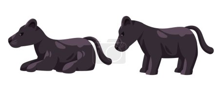Téléchargez les illustrations : Jaguar chien léopard noir assis et debout vecteur dessin dessin animé mignon illustration - en licence libre de droit