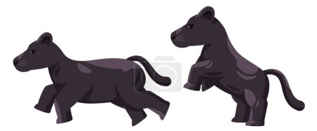 Téléchargez les illustrations : Jaguar chien léopard noir assis et debout vecteur dessin dessin animé mignon illustration - en licence libre de droit