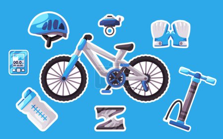 bicicleta conjunto colección icono bicicleta herramientas deporte actividad al aire libre objeto pegatina estilo ilustración vetor