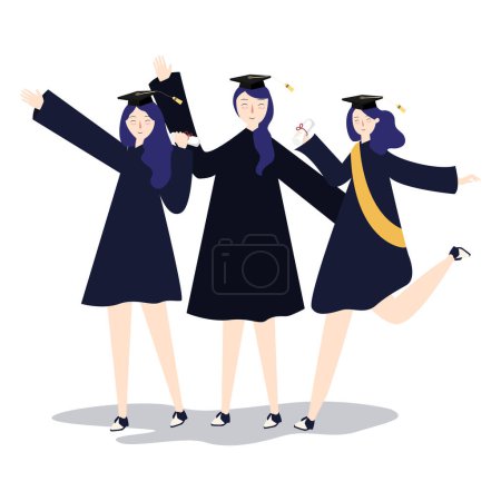 Illustration for Graduation celebration college young girl student accomplishment academic achievement cheerful happiness character vector - Royalty Free Image