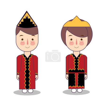 Illustration for Baru oholu traditional dress native Nias tribe form Indonesian north sumatra boy and girl couple costume wearing apparel nationality vector - Royalty Free Image