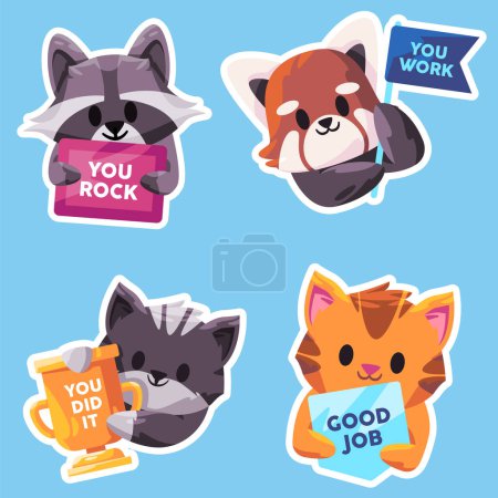 animal sticker text you rock your work you did it and good job compliment appreciate motivation achievement quote vector