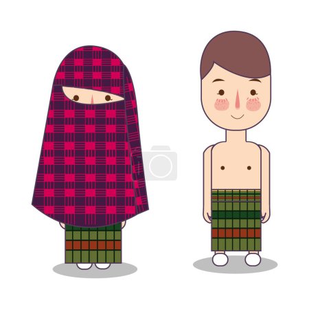 Ilustración de Rimpu Sampela vestido tradicional nativo tribu Mbojo Indonesia oeste nusa tenggara niño y niña pareja traje usando ropa nacionalidad vector - Imagen libre de derechos