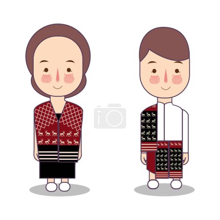 Illustration for Rote traditional dress native tribe form Indonesian east nusa tenggara boy and girl couple costume wearing apparel nationality vector - Royalty Free Image