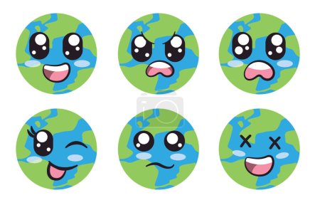 Téléchargez les photos : Globe terrestre carte du monde espace planète géographie avec un grand sourire colérique peur cligner des yeux triste et riant expression sentiment émotion vecteur - en image libre de droit