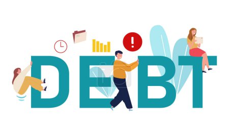 Illustration for Debt finance economy bankruptcy problem crisis income bad profit boy and girl desperate stress worried vector - Royalty Free Image