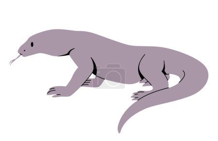 Illustration for Komodo varanus komodoensis dangerous carnivore endangered species giant lizard animal illustration vector - Royalty Free Image