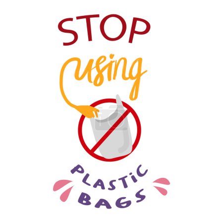 Téléchargez les photos : Cesser d'utiliser des sacs en plastique citations d'interdiction protéger l'environnement des déchets écologie interdit information signe typographie conception texte vecteur - en image libre de droit