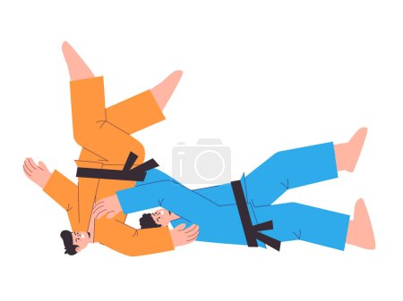 Ilustración de Arte marcial jiu jitsu karate aikido taekwondo combate ilustración slamming lucha libre posición acción plana ilustración vector - Imagen libre de derechos