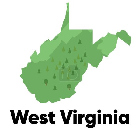 Téléchargez les photos : Massachusetts carte forme États-Unis Amérique vert forêt dessiné à la main style dessin animé avec arbres Voyage vecteur de terrain - en image libre de droit