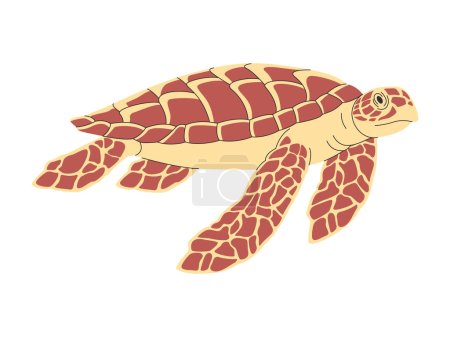 Ilustración de Color marrón carey tortuga naturaleza salvaje océano animal buceo lento natación bajo el agua con shell vector - Imagen libre de derechos