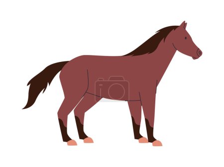 Téléchargez les photos : Jument de cheval de couleur brune ou étalon animal de la nature sauvage mammifère ont queue et pouvoir vecteur course rapide - en image libre de droit