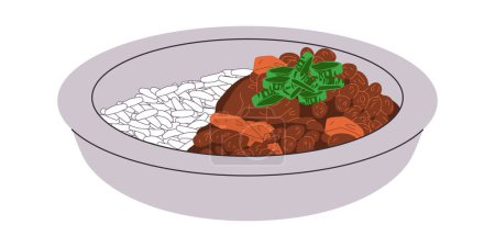 Ilustración de Feijoada comida tradicional brasileña hecha de frijoles negros y se come con arroz delicioso vector de cocina - Imagen libre de derechos