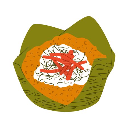 Illustration for Fish amok traditional food cambodia made from steamed fish in banana leaves and eaten with rice delicious cuisine vector - Royalty Free Image