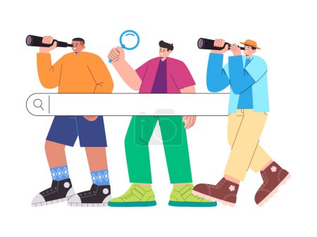 search bar illustration young man searching information in website browser internet network vector