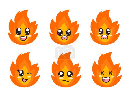 Illustration for Orange color fire character expression smile laughing happy sad blink eye and cheerful gesture vector - Royalty Free Image
