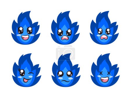 Illustration for Blue color fire character expression smile laughing happy sad blink eye and cheerful gesture vector - Royalty Free Image