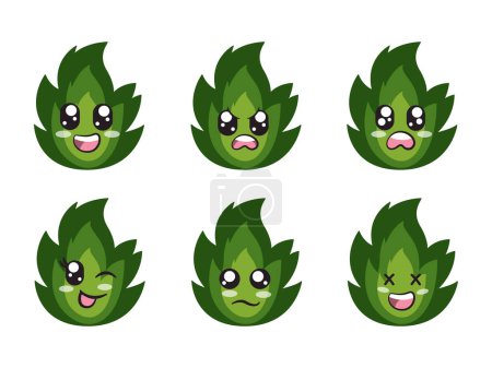Illustration for Green color fire character expression smile laughing happy sad blink eye and cheerful gesture vector - Royalty Free Image