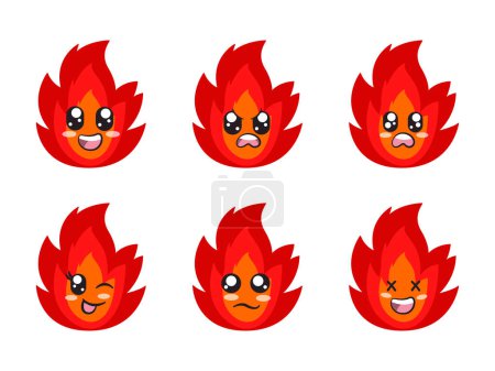 Illustration for Red color fire character expression smile laughing happy sad blink eye and cheerful gesture vector - Royalty Free Image