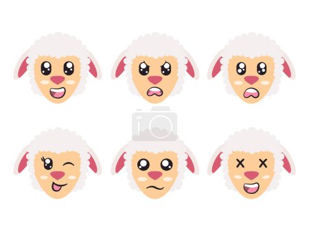 Illustration for White color head sheep lamb face character expression smile laughing happy sad blink eye and cheerful gesture vector - Royalty Free Image