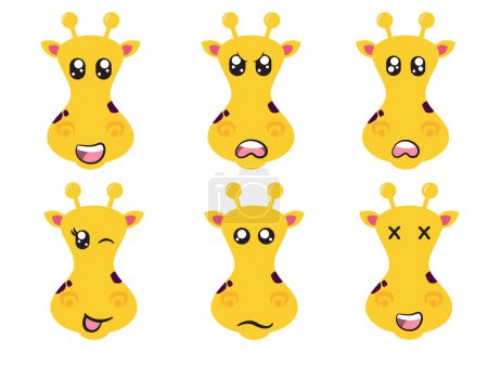 Illustration for Yellow color head giraffe face character expression smile laughing happy sad blink eye and cheerful gesture vector - Royalty Free Image