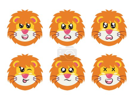 Illustration for Yellow head lion character with face expression smile laughing happy sad blink eye and cheerful gesture vector - Royalty Free Image