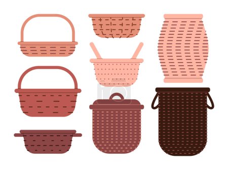 various brown color wicker basket handmade traditional craft empty container vector