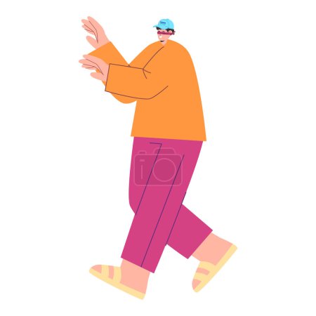 young handsome man walking with blindfold or playing hide and seek fun game vector