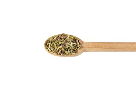 Photo for Catnip herb in latin - Nepeta cataria on wooden spoon isolated on white background. Medicinal herb. - Royalty Free Image