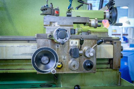 Photo for Lathe handle machine workshop, old production handle turning machine - Royalty Free Image