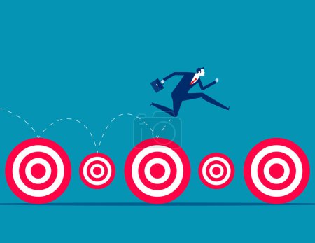 Illustration for Businessman keeps leaping forward on big and small targets. Business goal vector illustration - Royalty Free Image