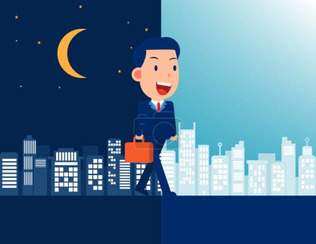 Illustration for A business person walking from night into day - Royalty Free Image
